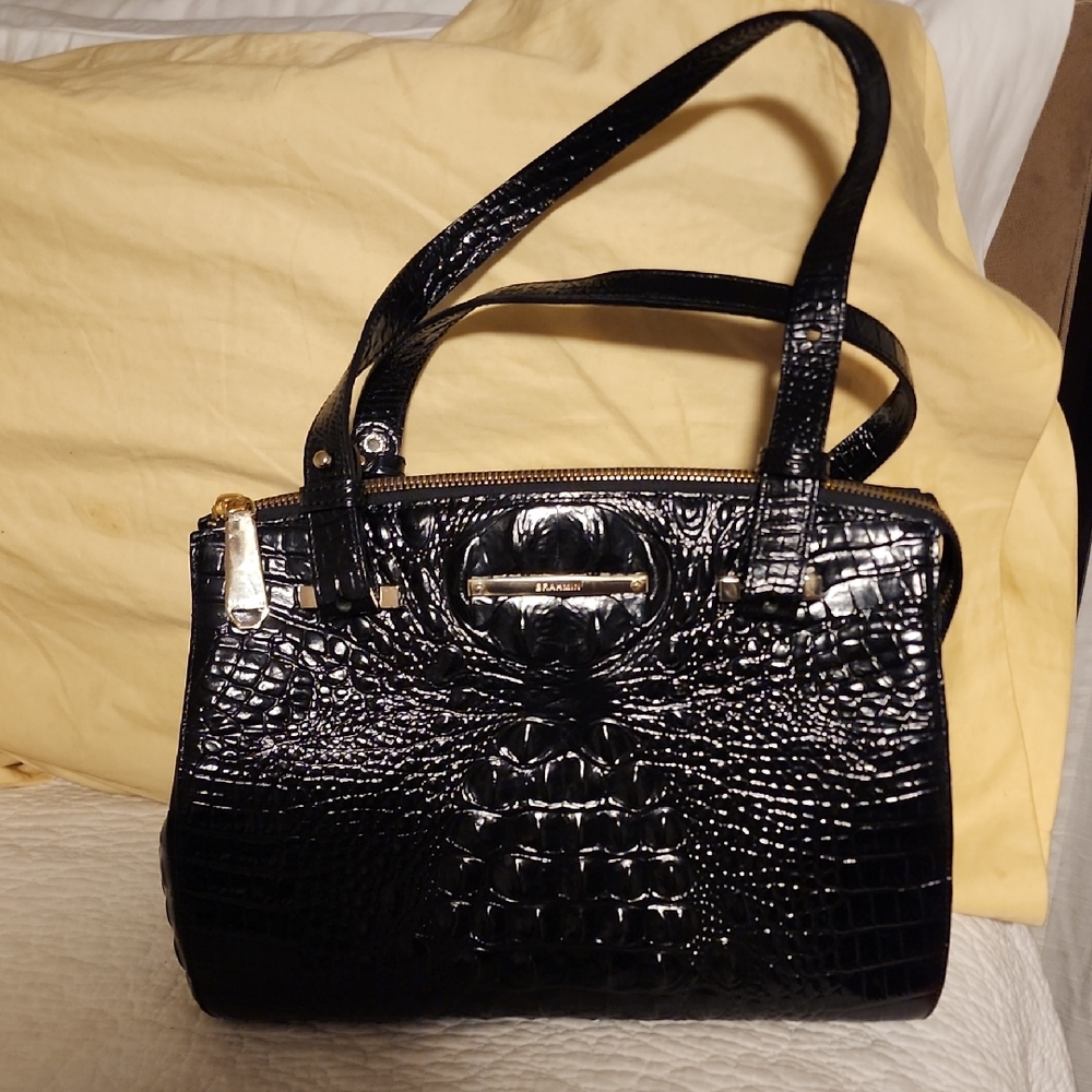 Elegant Black Crocodile-Embossed Handbag
